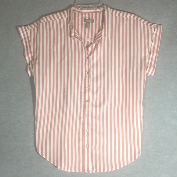 NWOT Naturals by D & Co Tailored Striped Shirt with Abalone Buttons & HiLo Hem - Picture 1 of 16